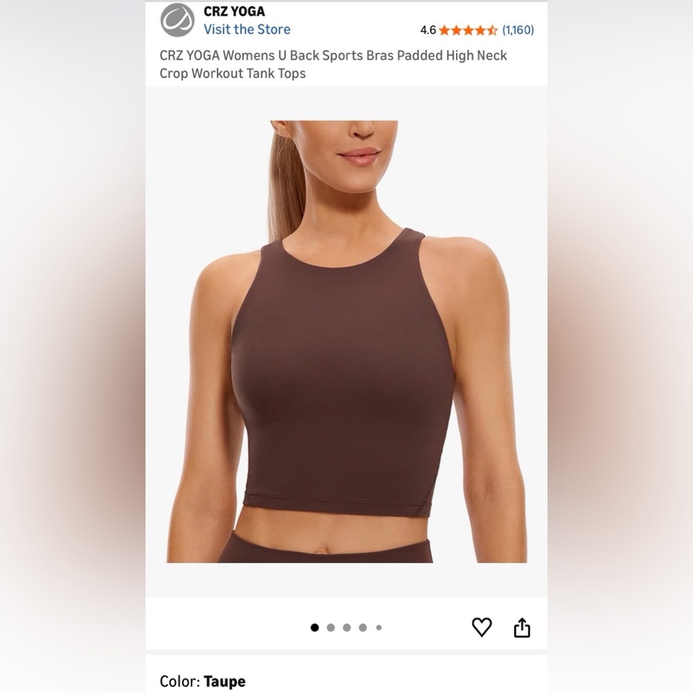 CRZ YOGA Womens U Back Sports Bras Padded High Neck Crop Workout Tank Tops